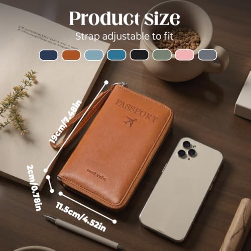 RFID Passport Wallet, RFID Passport Holder for Travel, Multi-Functional Travel Wallet for Women Men, Anti-Theft ID Card Organizer, Slim Leather Cover for Credit Cards, Cash (Pink)3