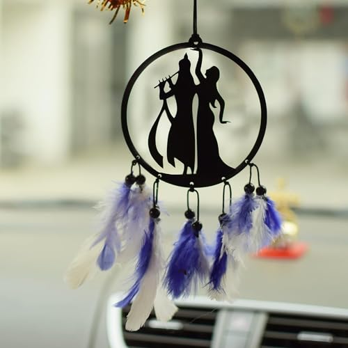 ELLITI Acrylic Radhe Krishna Hanging Dream Catcher, Center Back View Mirror Hanging Accessories Interior, Decoration Accessories