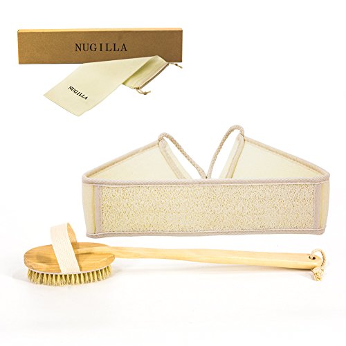Nugilla 2-in-1 Detachable Bath Shower Back Body Brush with Long Handle + Loofah Back Scrubber for Exfoliation and Skin Care
