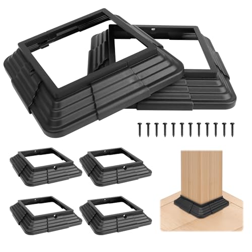 6pcs 4x4(Actual: 3.5x3.5) Post Base Cover Split Style Vinyl Post Skirt Black for Iron Stair railings Balcony railings Patios Porches (Black)
