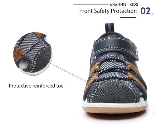Ahannie Infant Boys Girls Genuine Leather Sandals with Arch Support,Unisex Baby Closed Toe Summer First Walkers Shoes(Infant/Toddler/Little Kid) - Image 4