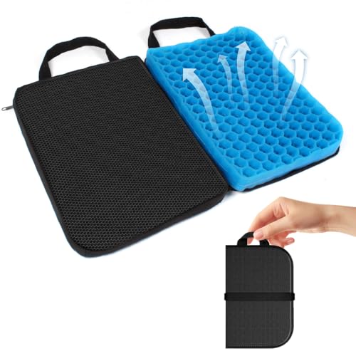 FOME Gel Sitzkissen, ICDLTJ Faltbares Gelsitzkissen mit Griff Wabendesign für Rücken & Ischias Schmerzlinderung, Sitzauflage Stuhl für Büro, Haus, Camping, Reisen