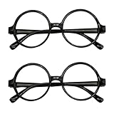 2 Stücke Retro Runde Brillen Spielzeugbrille Zauberer Brille Gläser Rahmen Kostüm Gläser Schwarzer Kunststoff Brillenrahmen für Erwachsene und Kinder für Halloween Party Cosplay Weihnachten Karneval