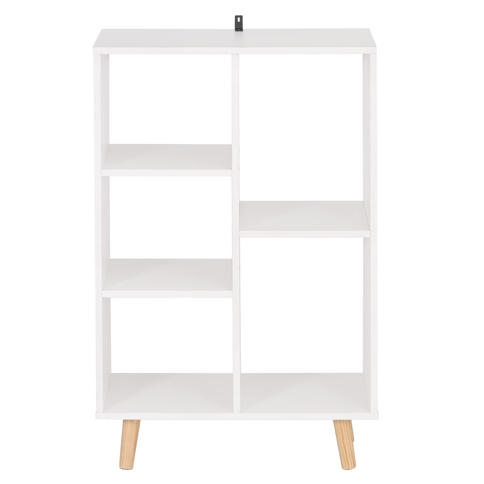 WOLTU Estanteria para Libros de 5 Compartimentos Abiertos, Libreria para Oficina de Casa con Patas de Madera, Mueble Blanco de Almacenamiento para Libros, 60x30x95cm, SK011ws