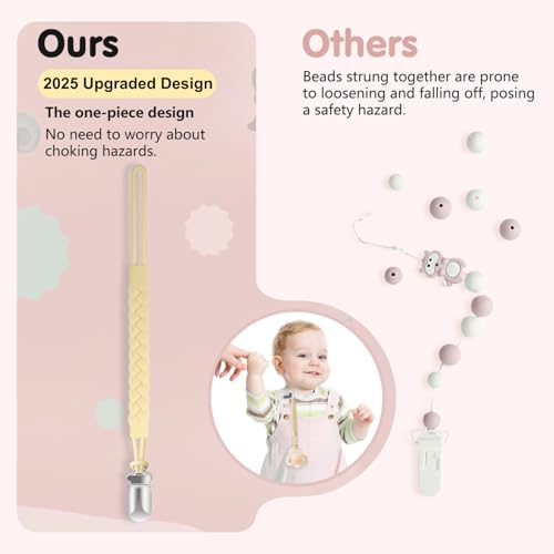 Image of TenderBabe Silicone Pacifier Clip for Baby Girls and Boys, Pack of 6 Soft Flexible Paci Binky Clips with One-Piece Braided-Style Design,BPA-Free Baby Essentials