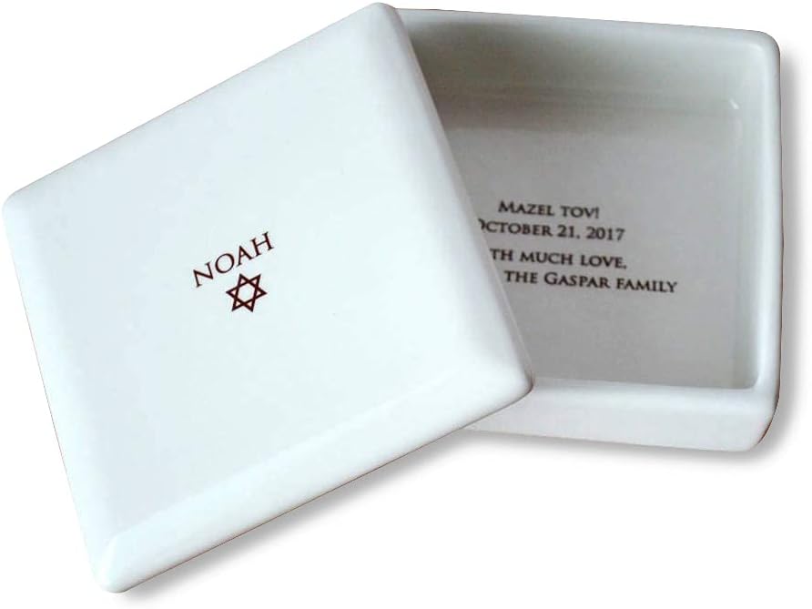 Susabella Personalized Bar Mitzvah Gift or Bat Mitzvah Gift, Jewish Gift, Star of David Gift - Square Keepsake Box