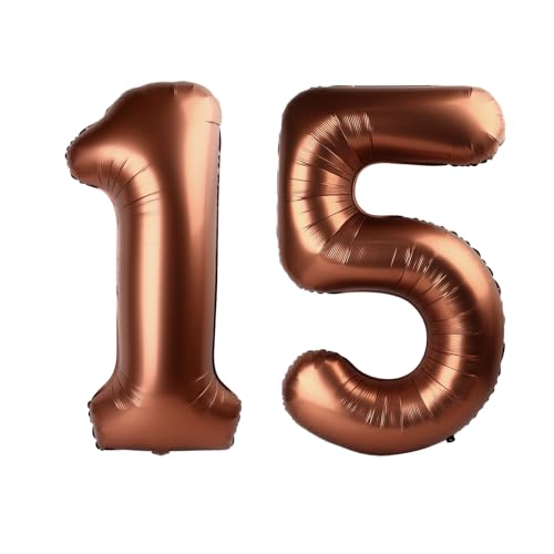 Image of Brown 15 Balloon - Number Balloon 40 Inch, 15th Brown Birthday Decorations