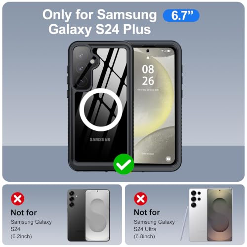 Image of ANTSHARE IP68 Waterproof Case for Samsung Galaxy S24 Plus, Black /Clear | Compatible with MagSafe, Built-in Screen /Lens Protector - Shockproof & Dropproof, Full Body Protection for Swimming /Outdoor