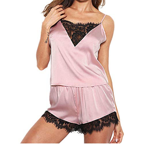 PRJN Dam sexiga underkläder set babydoll spets skarv nattkläder natt sexiga underkläder klänning bekväm babydoll set nattkläder babydoll sexiga underkläder för kvinnor spets nattkläder set, J-rosa, S
