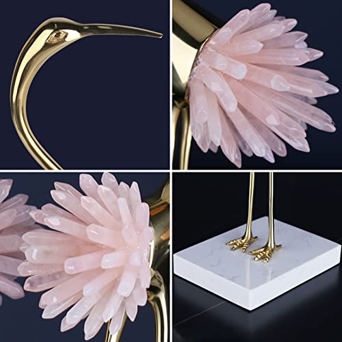 Modern Luxury Golden Crystal Copper Crane Ore Animal Birds Statue Home Decoration Accessories Living Room Soft Tv Cabinet Wine Cabinet Decor (Pink-B) #TOP3