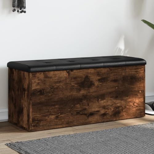 Tonture Banco con espacio de almacenamiento, roble ahumado, 102 x 42 x 45 cm, material de madera Flurbank, acolchado, para dormitorio, salón, versátil