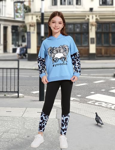 Image of Gaupafmb Girls Clothes Cool Girl Print Tie Dye Hoodie Pullover Sweatshirt Leggings 2PC Outfits