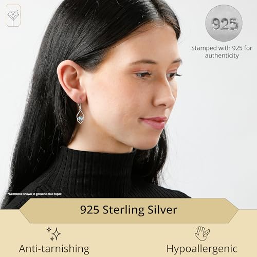 925 Sterling Silver Gemstone Hoop Earrings for Women | 0.9 Inch Round Birthstone Earrings for Women with Click Tops | Hypoallergenic Earring Hoops by MAX + STONE2