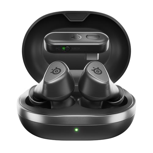 Arctis GameBuds für Xbox/PC/PS5/Switch/Mobile Quick-Switch 2,4 GHz + Bluetooth 5,3 Aktive Geräuschunterdrückung Mobile App mit Sound-Voreinstellungen Wasserdicht IP55 40-Stunden-Akku mit Qi-Ladecase