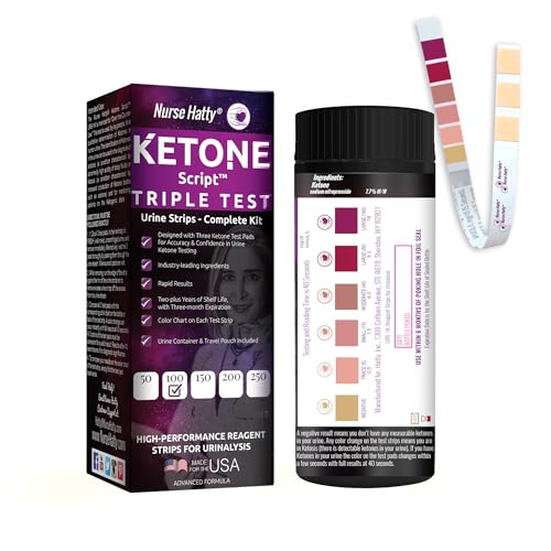 Image of 100ct ✓✓✓ Triple Urine Ketone Test Strips Complete KIT | Urinalysis for Ketogenic, Ketosis, Keto, Low-carb, Paleo, Adkins & Keto Diets | Color Chart on Extra-Long Strips | Nurse Hatty