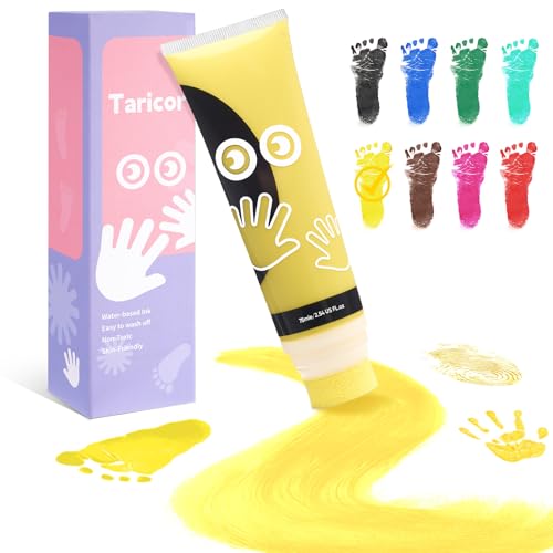 Taricor Baby Footprint Kit, 75ml Baby Handprint with Sponge Attachment, Non-toxic Paw Print Kit for Dogs & Cats, Footprint Paint Set for Newborns Gift,Stamp Kids, Family Keepsake (75ml Yellow)