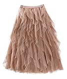 Femiserah Women's Long Rainbow A Line Tulle Tutu Skirts Tiered Skirt Petticoat（One Size, Tulle Coffee