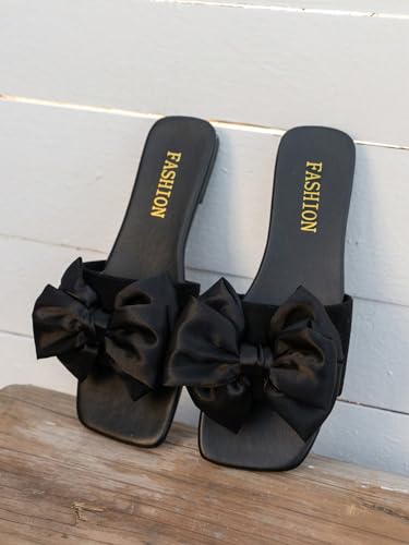 GORGLITTER Women's Bow Sandals Comfortable Cute Flat Sandals Slip On Slide Sandals for Beach, Wedding, Vacation2