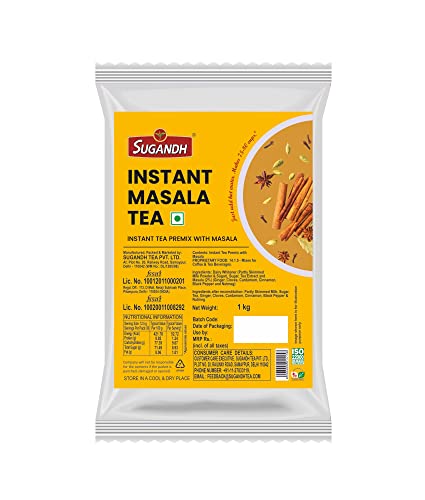 Image of Sugandh Masala Instant Tea Premix 1Kg - No Maltodextrin - No added flavours - Just add hot water - Makes 75-80 cups (12.5g powder in 100ml hot water)