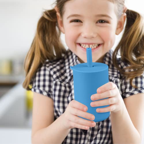 Mintlyfe Toddler Straw Cup, 100% Food Grade Silicone Training Cup For Baby, Trainer Cup Toddler Training Straw Cup For Boys And Girls, Unbreakable (Cornflower Blue/Blue/Powder Blue) #TOP4