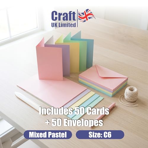 Image of Craft UK 279 C6 Card and Envelope Pack of 50 - Mixed Paste