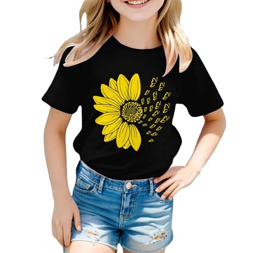 Girls Sunflower Print T Shirt Casual Loose Cute Graphic Tees Crew Neck Short Sleeve Shirts Summer Trendy Tops Clothes