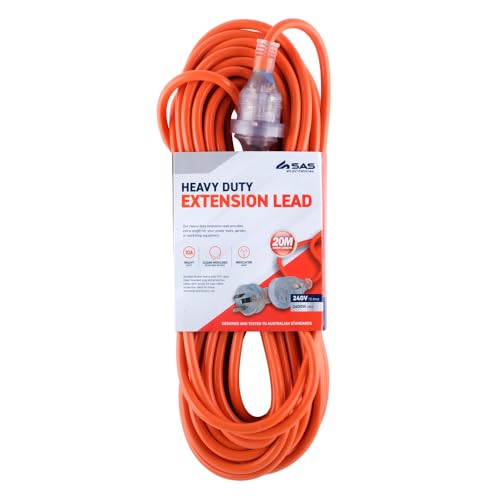 SAS Electrical 240V 10Amp Heavy Duty Extension Lead, Orange, 20 Meter Length