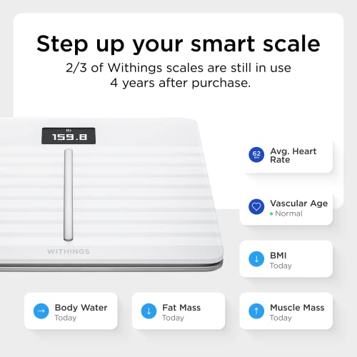 Withings Body Cardio – Premium Wi-Fi Body Composition Smart Scale, Tracks Heart Health, Vascular Age, Bmi, Fat, Muscle & Bone Mass, Water %, Digital Bathroom Scale With App Sync Via Bluetooth Or Wi-Fi #TOP1