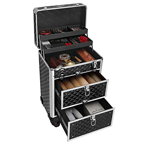 SONGMICS Kosmetikkoffer, Trolley, Schminkkoffer mit 2 Schubladen, Friseurkoffer, groß, Make-up Koffer, 34 x 24 x 56 cm… – Bild 6