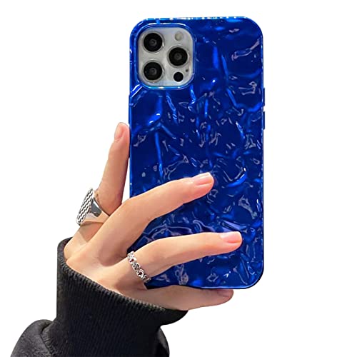 Yebowe Compatible With Iphone 13 Pro Max Case, Cute 3D Tin Foil Pleated Luxury Phone Cover For Women Girls Cool Bling Designer Soft Slim Case For Iphone 13 Pro Max, Blue #TOP5