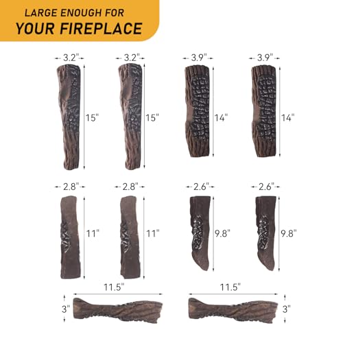 Gas Fireplace Logs, 10pcs Large Faux Firepit Set, Decorative Ceramic Firewood for Indoor Outdoor Gas Insets, Vented, Ventless, Electric, Ethanol, Gel Fireplaces, Wood Color, 15inch by Grandhom - Image 4