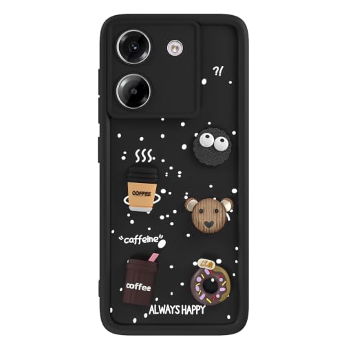 Image of Pikkme Back Cover for Poco M7 Pro 5G | 3D Bear Silicone Cute & Fun Coffee Cartoon | Full Body Protection Bumper Case (Black)