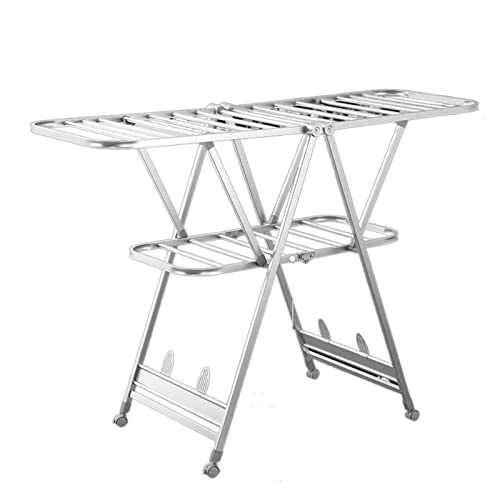 Tendedero Plegable de aleación de Aluminio, tendedero de Suelo, Perchero para Ropa, para Uso Interior y Exterior, con 4 Ruedas.