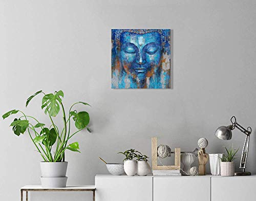 Yidepot Buddha Head Wall Decor: Indigo Blue Buddha Giclee Prints On Canvas Decorations For Living Room Office Wall Decor Buddha Wall Art Easy Hanging With Frame (12"X12"X1 Panel) #TOP2