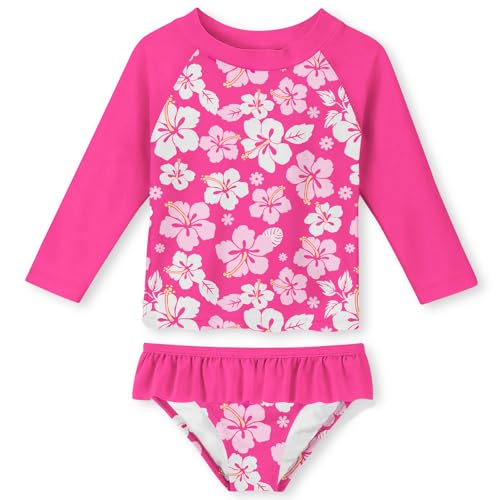 Image of Funnycokid Girls Swimsuit Toddler Bathing Suit Long Sleeve 2 Piece Rash Guard Set for Kids 2-10 Years