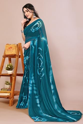 Image of MIRCHI FASHION Women Saree Shibori Print Chiffon | Elegant Festive and Functional Sari for All-Day Comfort with Matching Blouse