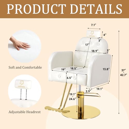 Image of Vintage Barber Chair,360 Swivel Salon Chair with Reclining,Adjustable Height,Professional Stylist Chair with Heavy-Duty Hydraulic Pump,Spa Equipment for Barbershop,Beauty,Home (Glossy White)