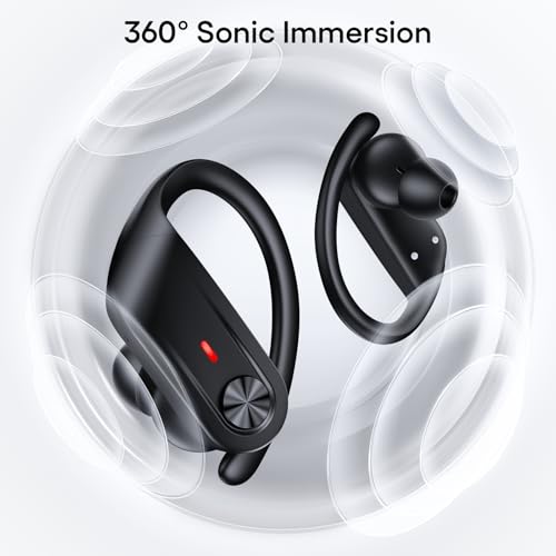 TAGRY Playtime IPX7 Waterproof Digital Display Sport Ear Buds with Earhook Mic in-Ear Earphones Stereo Sound Earbud for Workout Running Exercise Gym Black