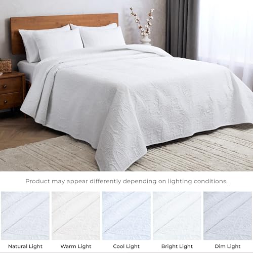 Mellanni King Bedspread Coverlet Set - Bedding Cover with Shams - Ultrasonic Quilting Technology - 3 Piece Oversized Quilt Set - Bedspreads & Coverlets (King, White) - Image 3