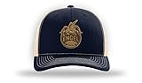 ENGEL Navy & Khaki 112 Trucker Cap by Richardson Sports Sailfish Leather Patch