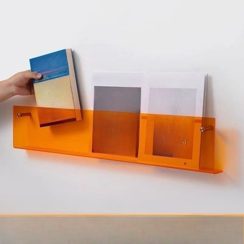 透明アクリル壁掛けマガジンラック 2 個セット レコード本棚 書類パンフレットスタンド ウォールラックMumuElf (80cm,B