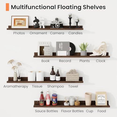 Image of Wooden Wall Mounting Shelves for Decorative Wall Shelf for Books, Decor, and Display - Elegant Space-Saving Design (Walnut Finish, 34 INCH)