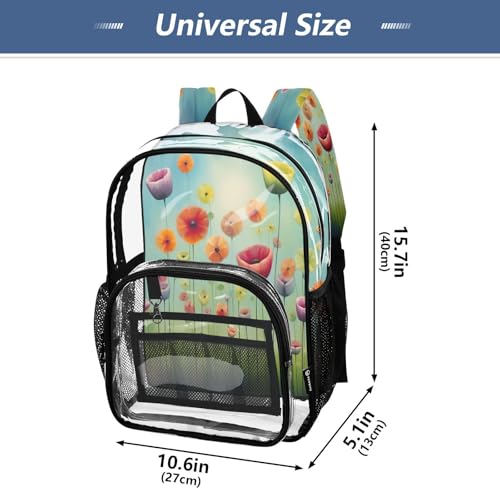 Abstract Floral Watercolor Clear Backpack - Stadium Approved Large 15.7-inch Waterproof Transparent Bag for Sports, Concerts, Work, Travel#954