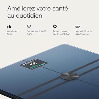 Withings Body Comp - Balance connéctée avec analyse corporelle, Wi-Fi & Bluetooth avec écran couleur, Balance digitale avec précision de la graisse viscérale, du cœur