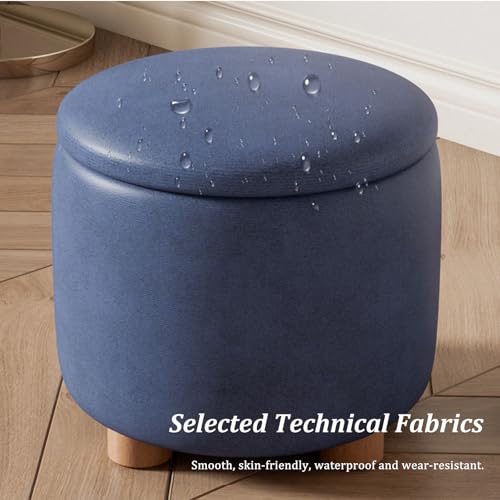 Tabouret rond pouf bois massif repose-pieds lin technique - 5