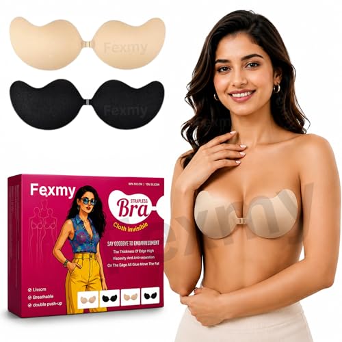 Image of Women's & Girl's Strapless Push Up Wire Free Stick On Invisible Bra, Sticky Liftup Silicone, Stick on Bra for Backless Dress Free Size B Cup
