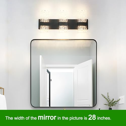 Image of Modern Matte Black 3 Lights Bathroom Vanity Light, Eleglant Black LED Bathroom Light Fixtures over Mirror, Dimmable Acrylic Shade Wall Lighting Fixtures, Hardwired Wall Light(H9.25in, L21.26in)