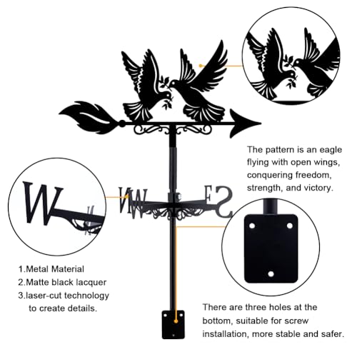SUPERDANT Wetterhahn In Form Einer Friedenstaube Fürs Dach Wetterfahne Aus Metall In Tierform Tauben Wetterfahnen Für Schuppen Schwarzer Windrichtungsanzeiger Für Bauernhaus Hof Bauernhof Schuppen