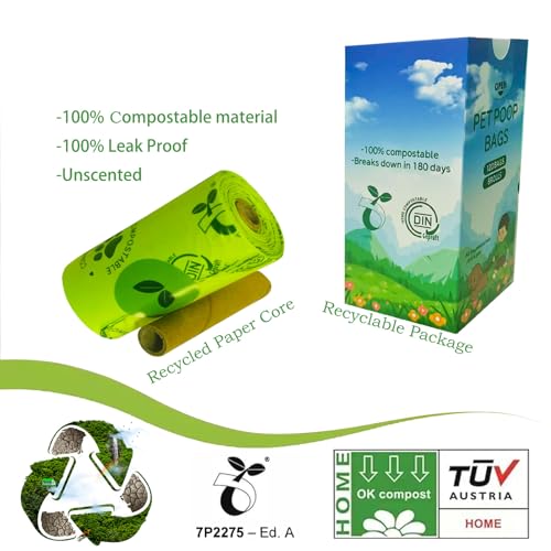 Image of Pet Poop Bags,Unscented,Extra Thick,Leak Proof,8Rolls,120 Counts, with Metal Carabiner Dispenser