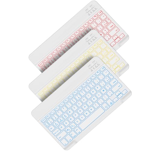 FOGARI Clavier Tablette Bluetooth 10 Pouces - AZERTY Français avec Rétroéclairage Clavier Léger Fin Keyboard pour iPad Samsung Galaxy Redmi/XiaomiPad HuaweiPad HonorPad pour Lenovo,Fire HD,Blanc
